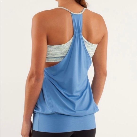 Sz6 Lululemon No Limits tank Limitless Blue/polar cream/yellow VGUC - Picture 1 of 12